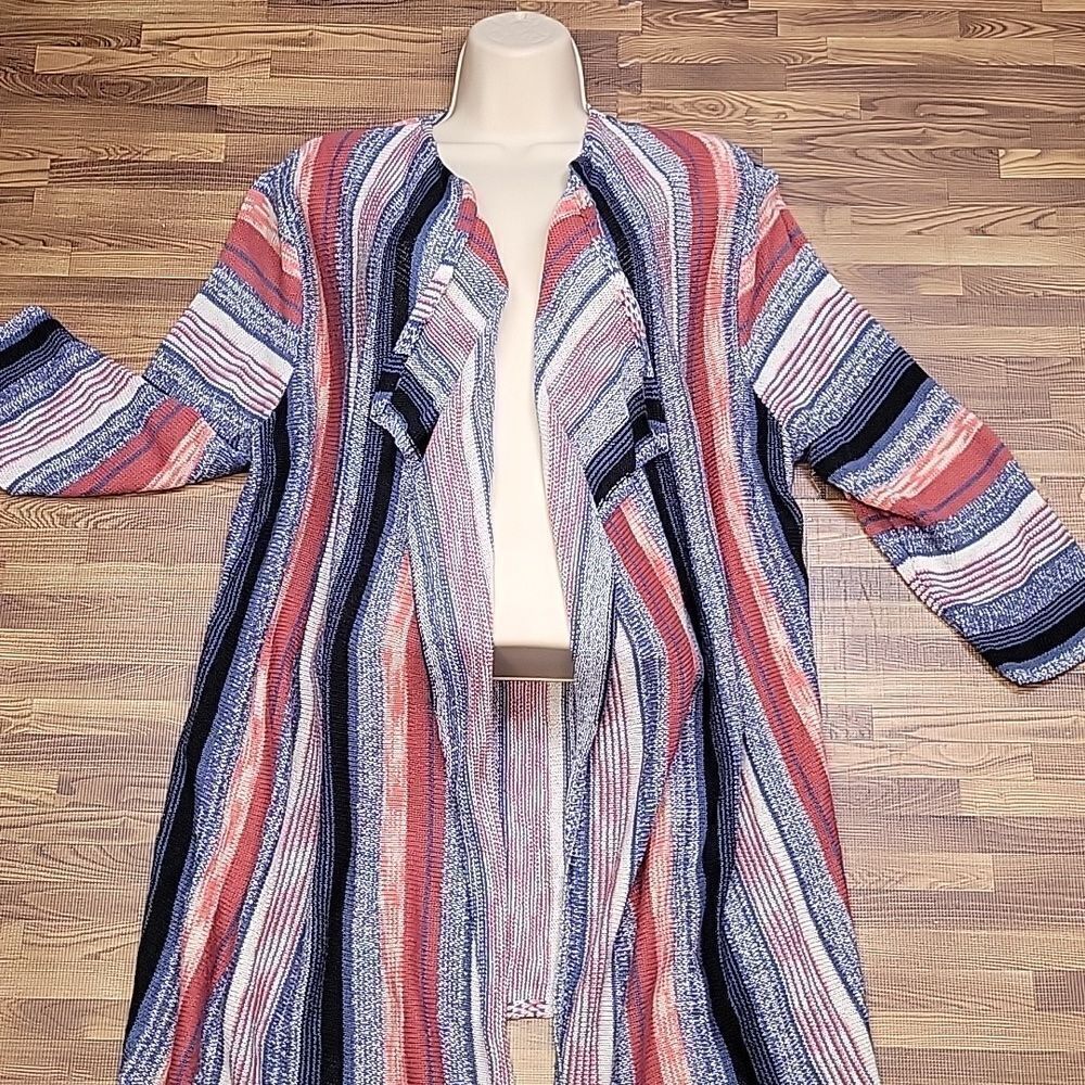 CB Open Front Multi colored Striped Cardigan Sweater Plus Size 1X
